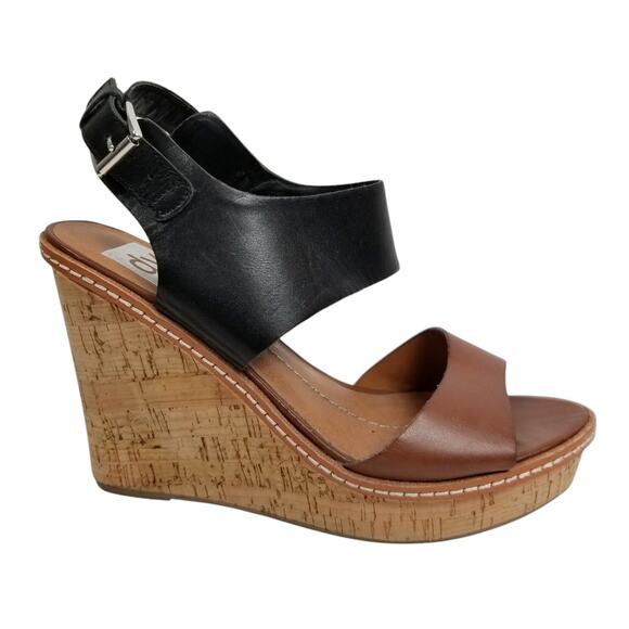 dv Dolce Vita Cork Wedge Heel Sandals Brown Black Leather Size 8.5 - Picture 4 of 9
